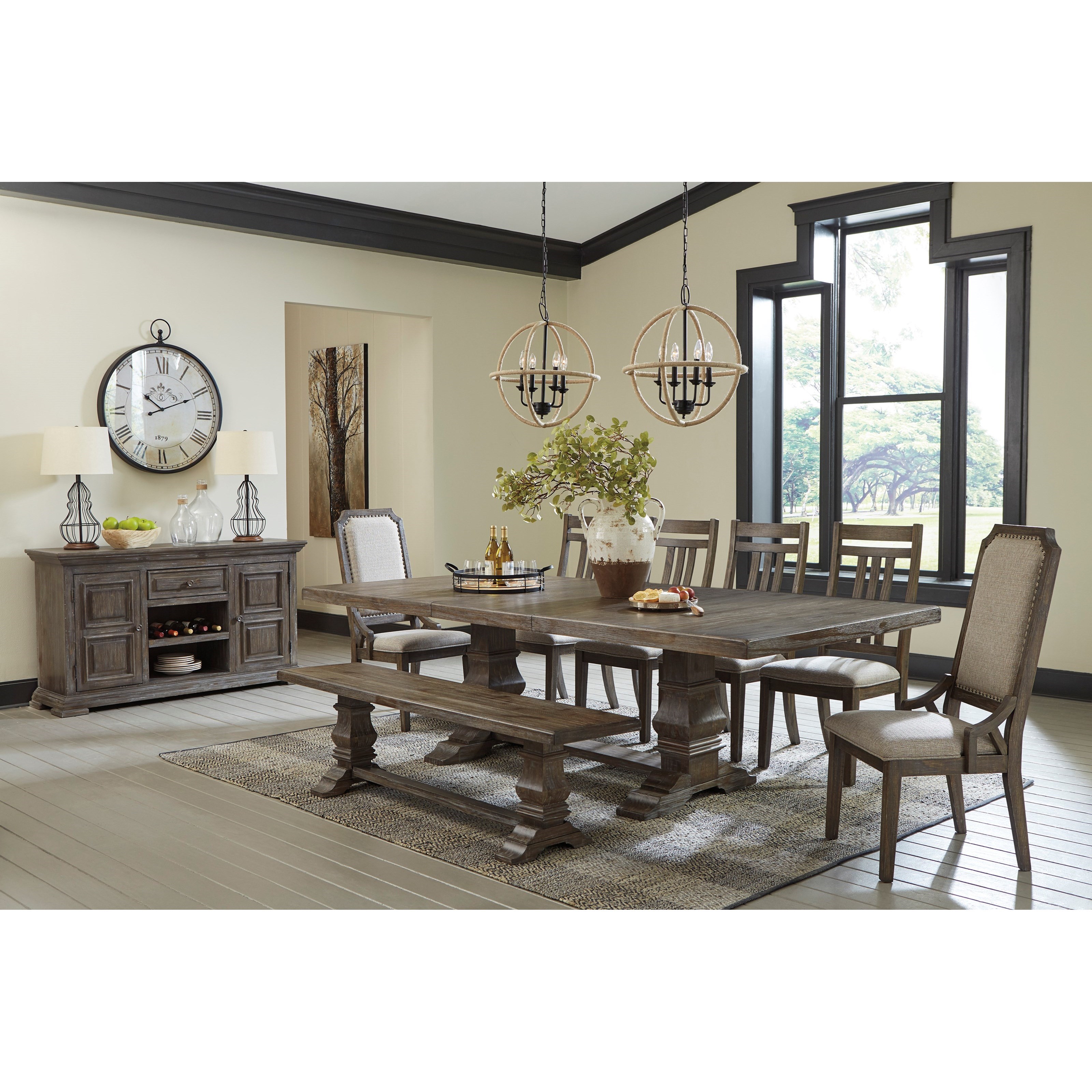 Farmhouse table with store bench ashley furniture